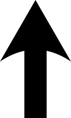 Black upward pointing arrow symbol isolated on white background