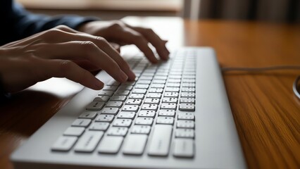 Hands typing on a white keyboard