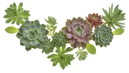 Botanical arrangement showcasing a variety of succulent plants on clean backdrop  representing nature's intricate patterns and calming effect