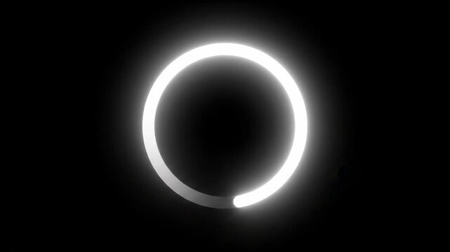 Glowing white loading circle segment or progress indicator icon design element on black background