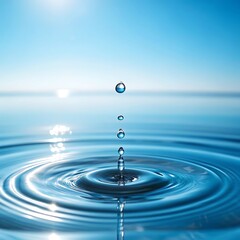 Closeup Water Ripple Wave with Droplet Impact
