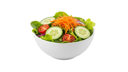 Crisp garden salad composition, featuring fresh cucumbers, cherry tomatoes, shredded carrots, and mixed greens, ideal for healthy diet promotion and