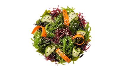 Vibrant Seaweed Salad Composition with Carrot and Cucumber, Showcasing a Delightful Fusion of Flavors and Textures, Perfect for Culinary and Healthy