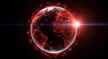 Connected world globe with network points and lines dark background
