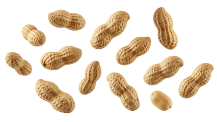 Textured peanuts in various positions create a natural organic pattern on a stark white surface showcasing a fresh and healthy snack option