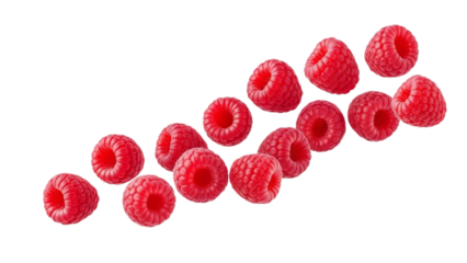 Isolated raspberries arranged in a descending pattern against a bright backdrop a vibrant and enticing display that accentuates the natural beauty