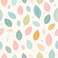 Obraz premium Seamless Pattern of Pastel Leaves and Dots on White Background Vector Illustration
