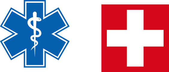 Fototapeta premium Star of Life and Swiss Cross Symbols icon isolated on white background