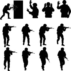 Obraz premium Tactical Police and Shooter Silhouettes