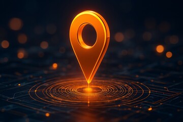 Stunning 3D location pin glows brightly over futuristic digital map interface signaling connectivity
