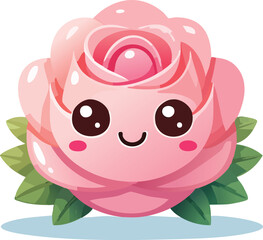 Cute Kawaii Pink Rose Flower Character