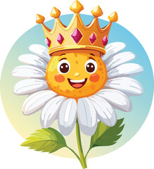 Adorable Daisy Flower Character Wearing Golden Crown