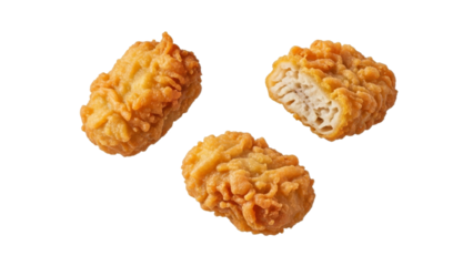 Golden crispy chicken nuggets isolated on white background offering a tasty snack concept for fast food lovers and those seeking a satisfying meal