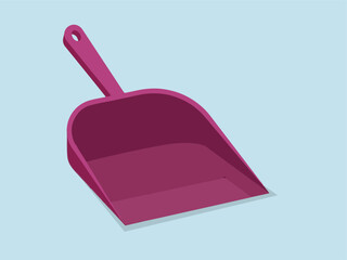 Crimson Dustpan: a modern, minimalist dustpan, rendered in a striking crimson hue, poised on a simple backdrop.