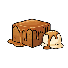 Sticky Toffee Pudding with Caramel Sauce – Vector Illustration