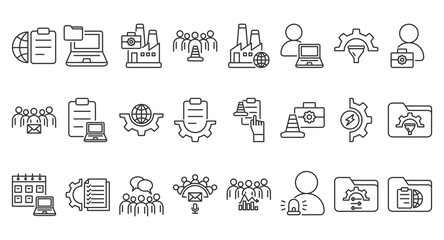 Icon pack of Project Control in creative outline vector style for business management system user interface dashboard setting administration tools monitoring control access and digital configuration
