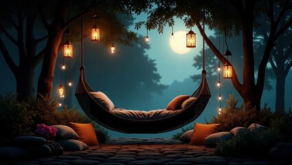 Enchanted Outdoor Bed With Lanterns and Soft String Lights