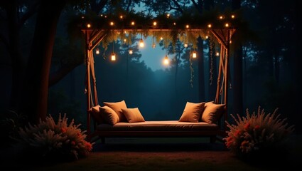 Enchanted Outdoor Bed With Lanterns and Soft String Lights