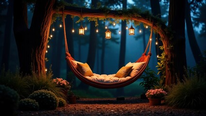 Enchanted Outdoor Bed With Lanterns and Soft String Lights