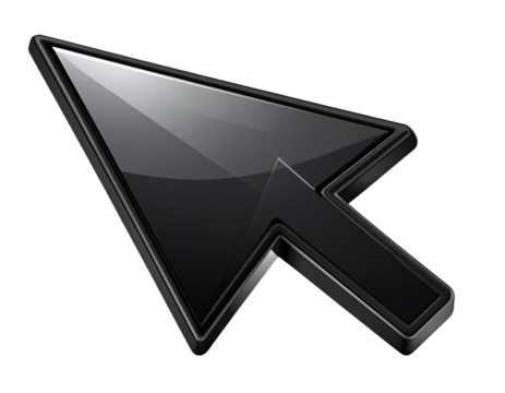 Classic Black Mouse Cursor Arrow Icon, Front-Facing Digital Pointer, Isolated on Transparent Background - Powered by Adobe