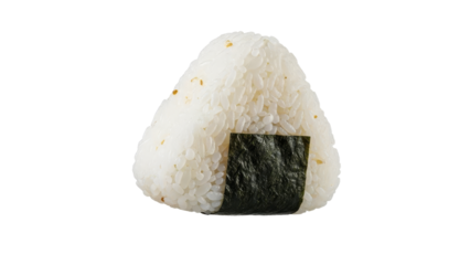 Onigiri Delight: Close-Up of a Rice Ball Garnished with Seaweed on White Backdrop to showcase its Textured Appearance