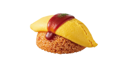 Delicious japanese omelet rice dish omurice with savory tomato sauce and a fresh parsley sprig garnish for a satisfying food photography shot