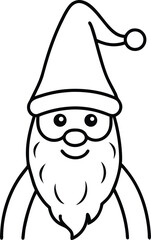 Christmas gnome line art with tall hat long beard drawing