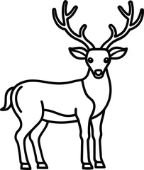 Black line art reindeer with large antlers standing