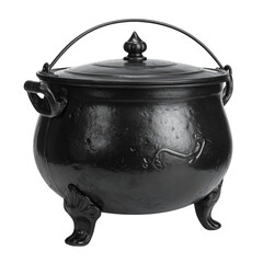 Vintage metal cauldron pot with handle isolated