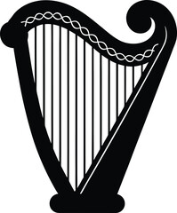 Irish Harp silhouette black vector traditional Celtic harp with white decorative string