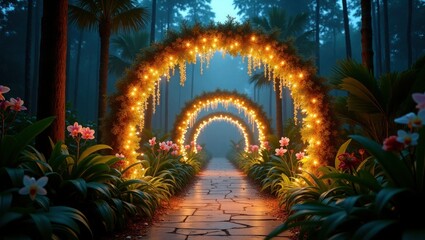 Enchanted Floral Archway With Soft Glowing Lights