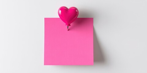 The Pink Sticky Note with Heart Pin on White Background for Love Message