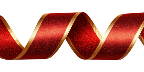 Glossy red satin ribbon with flowing wavy curves and smooth silky texture, isolated on transparent background