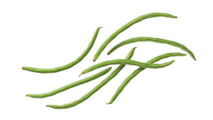 Isolated fresh green beans elegantly arranged on a white surface, representing healthy eating and fresh produce showcasing their vibrant color and