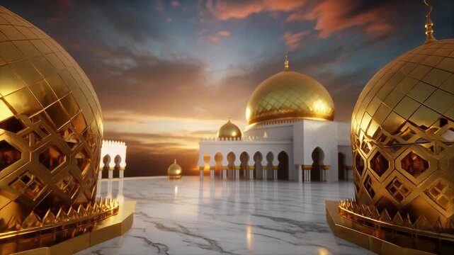  &ldquo;Super 3D ultra realistic golden mosque under a glowing sunset