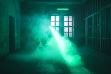 Haunting green fog settling inside ruined space high resolution picture