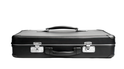 Black travel suitcase with sturdy wheels and sleek design ideal for luggage and travel convenience isolated on white background