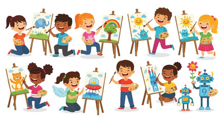 Children Engaged in Creative Painting Activities