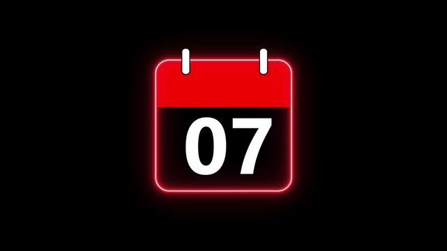 Minimal Calendar animation. Calendar icon - day 07 animation on black background. business meeting day, important date, Timetable. time management, organize meeting.
