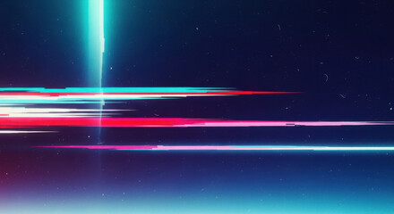 A digitally created abstract glitch art piece featuring vibrant lines over a starry background creating a futuristic and distorted visual effect. Ideal for modern digital designs and wallpapers.