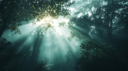 Soft sunlight illuminating lush tropical jungle high resolution picture