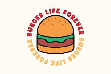 Burger Clipart with Text. Cheerful Food Illustration Design