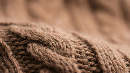 Close up of brown cable knit wool fabric texture image