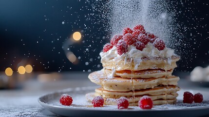 Warm berry pancakes served with festive sweetness high resolution picture