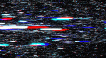 Abstract digital glitch art featuring pixelated and distorted geometric shapes in red white and blue. A modern and chaotic design element for creative backgrounds.