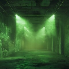 Abandoned building room glowing with eerie lights high resolution picture
