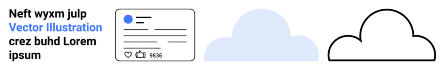 Social media templates, online profiles, digital identity, app interfaces, data storage, creative design. Profile card with text and icons, cloud graphics. Social media and online profiles concept