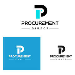 Modern minimalist logo design with p D symbol for procurement and direct business services on white background