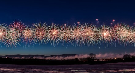 Spectacular fireworks illuminate the night sky celebrating New Year's 2026, radiating joy and hope for a brighter future, a vibrant and dynamic scene