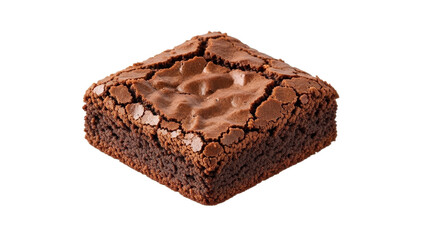 Decadent chocolate brownie square with a rich, fudgy texture isolated against a pristine white backdrop ready to be devoured